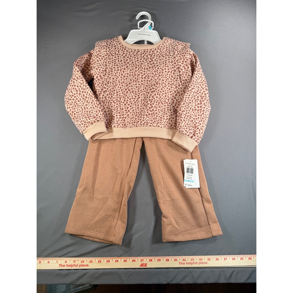 NWT Calvin Klein Jeans Leopard Print Sweatshirt and Pants 2-Piece Set Size 5